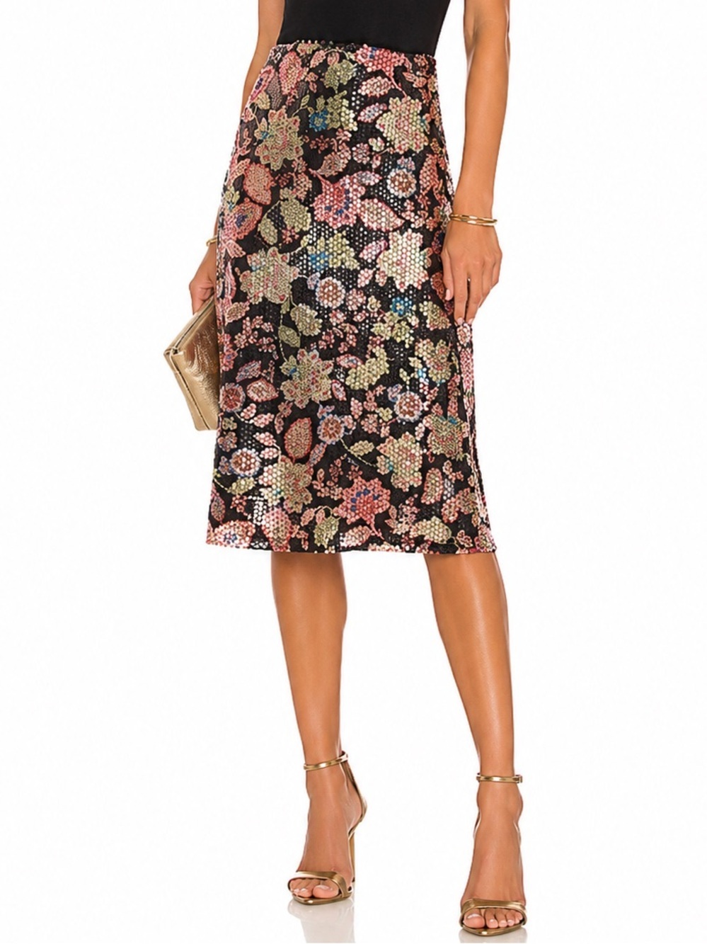 Vince Camuto Floral-Print Sequined Knee-Length Skirt Size XS